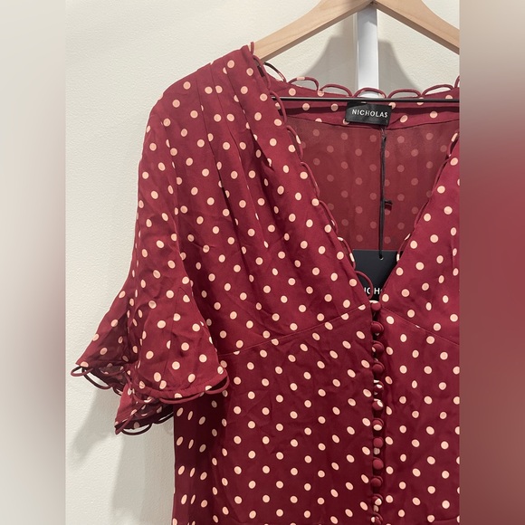 Nicholas Polka Dot Godet Button Front Dress Size 12 - Picture 4 of 11